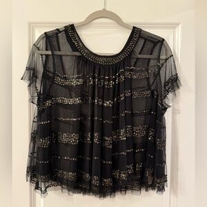 Free People Sequin Crop -black mesh- Size Small